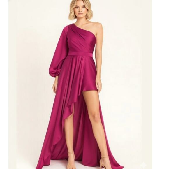 Mac Duggal Hi Low Gown 2 Berry Pink NEW 48141 - Picture 1 of 9